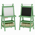 3 In 1 Kids Easel Double-Sided Magnetic Whiteboard And Chalkboard With Paper Roll, Storage Baskets - Green - Tiny Explorers Club
