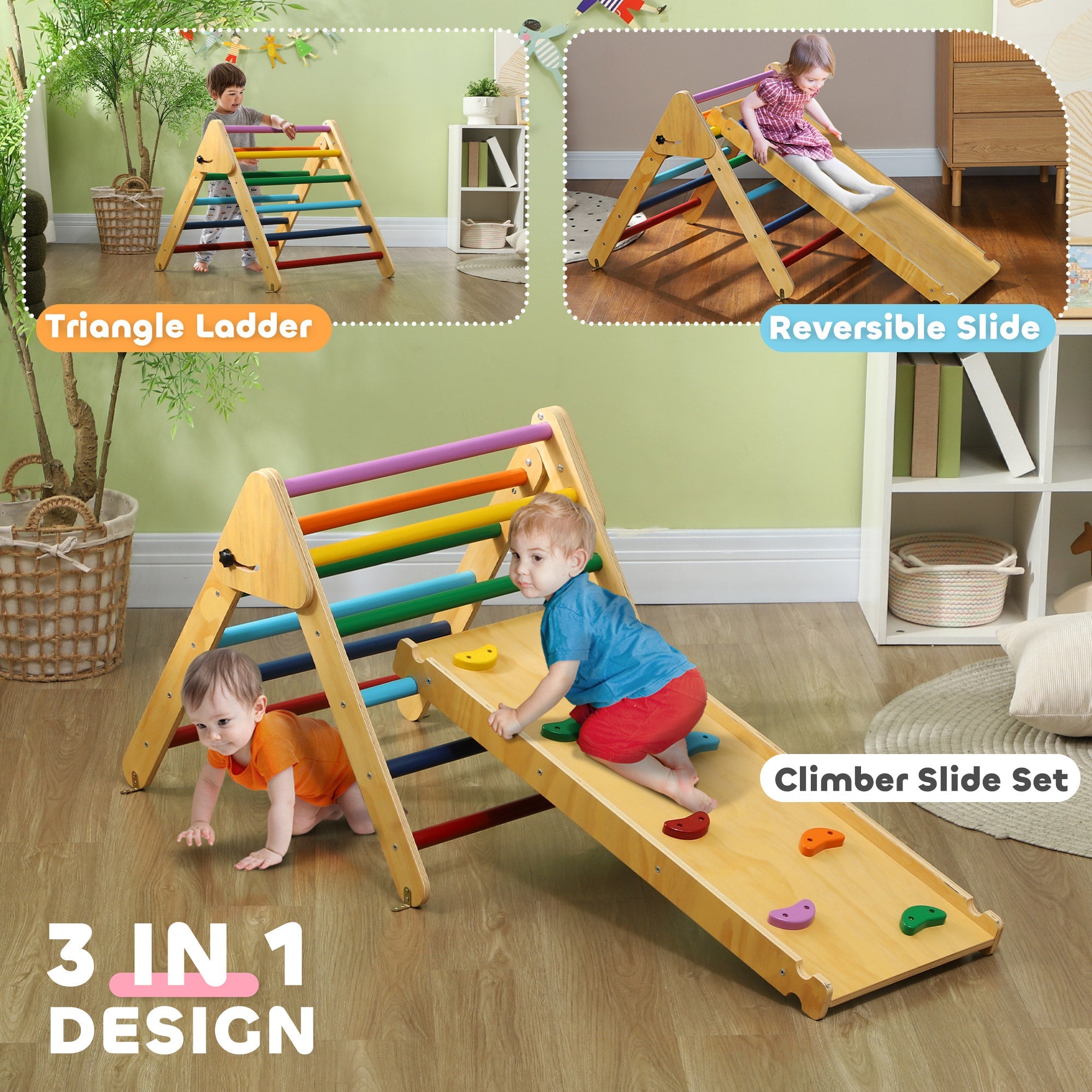 3-in-1 Wooden Play Triangle - Multicolour - Tiny Explorers Club