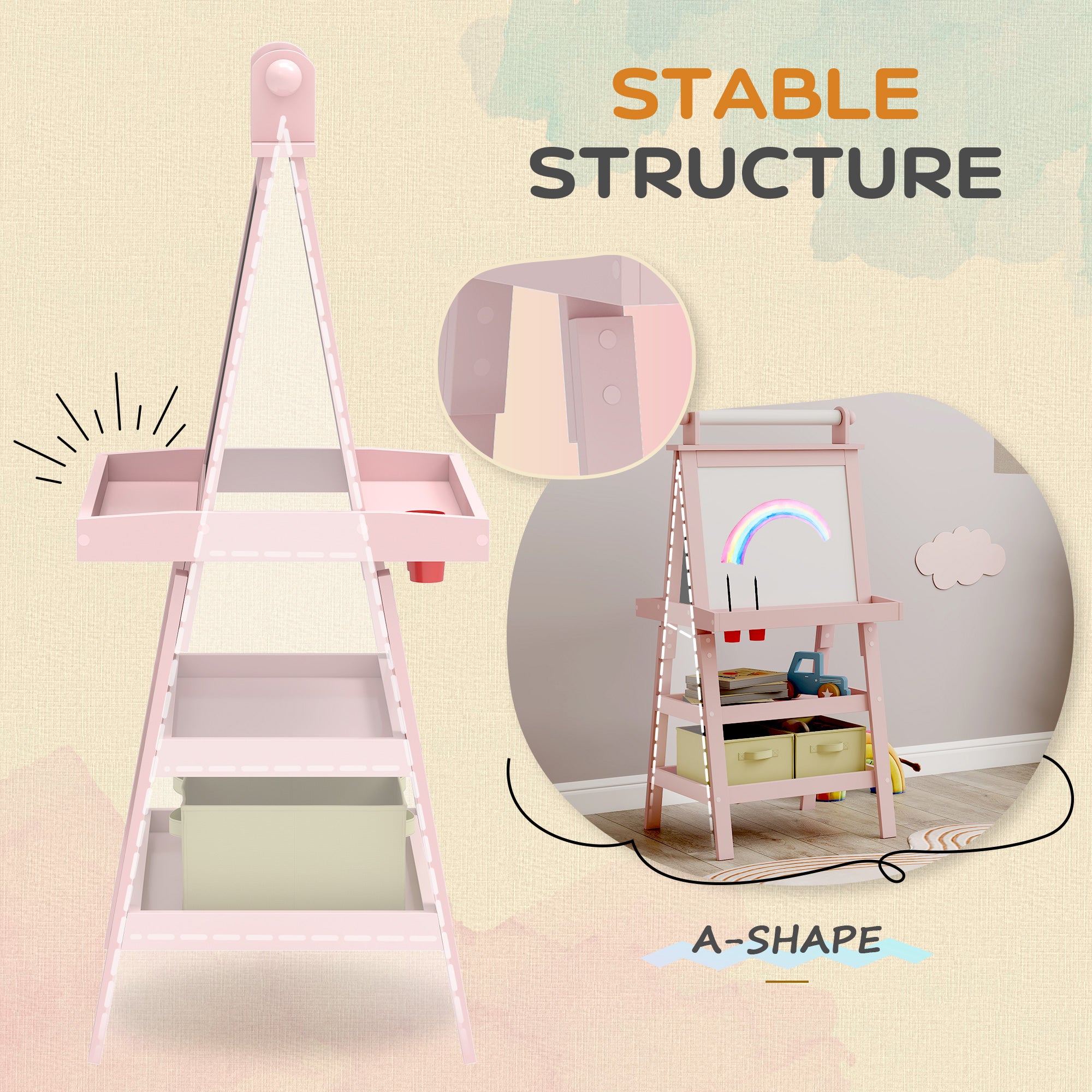 3-in-1 Kids Easel | Magnetic Whiteboard, Chalkboard & Paper Roll | pink