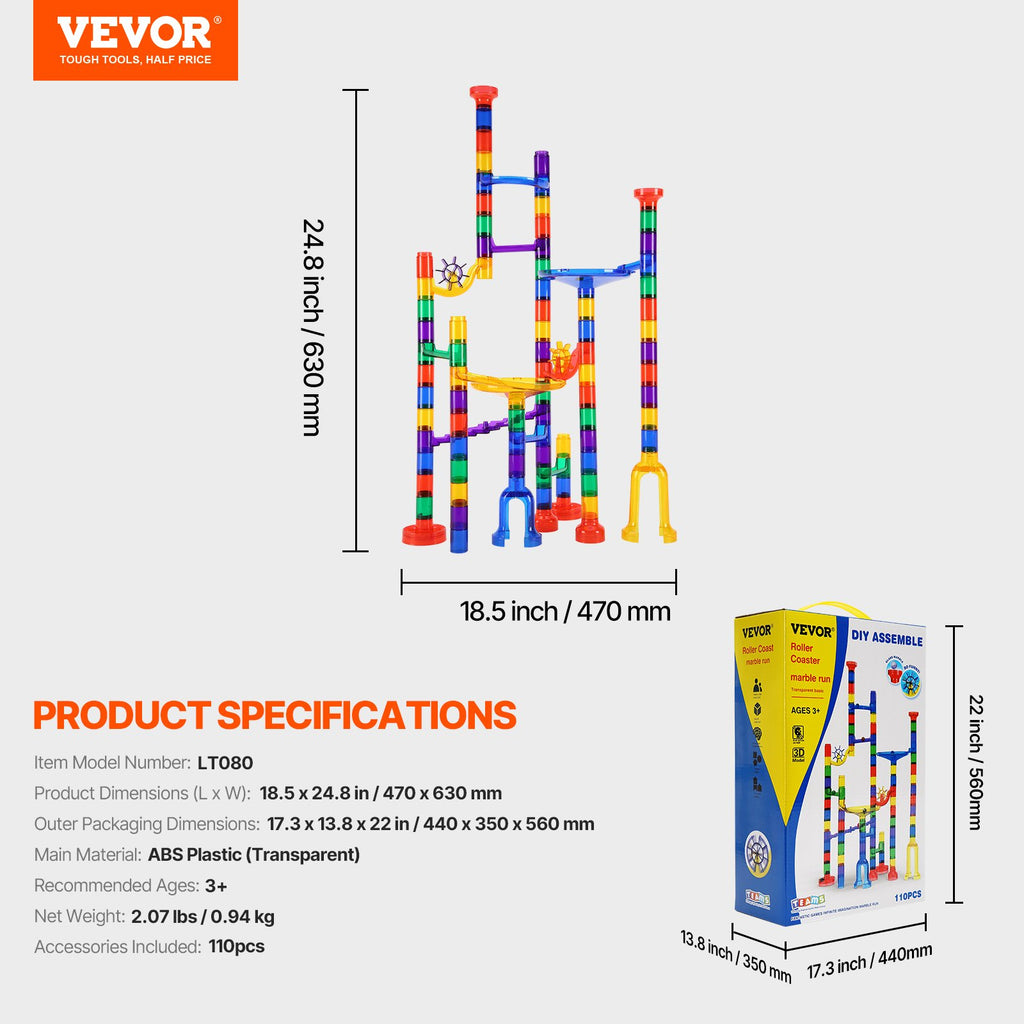 110-Piece Marble Run Building Set | STEM Construction Toy