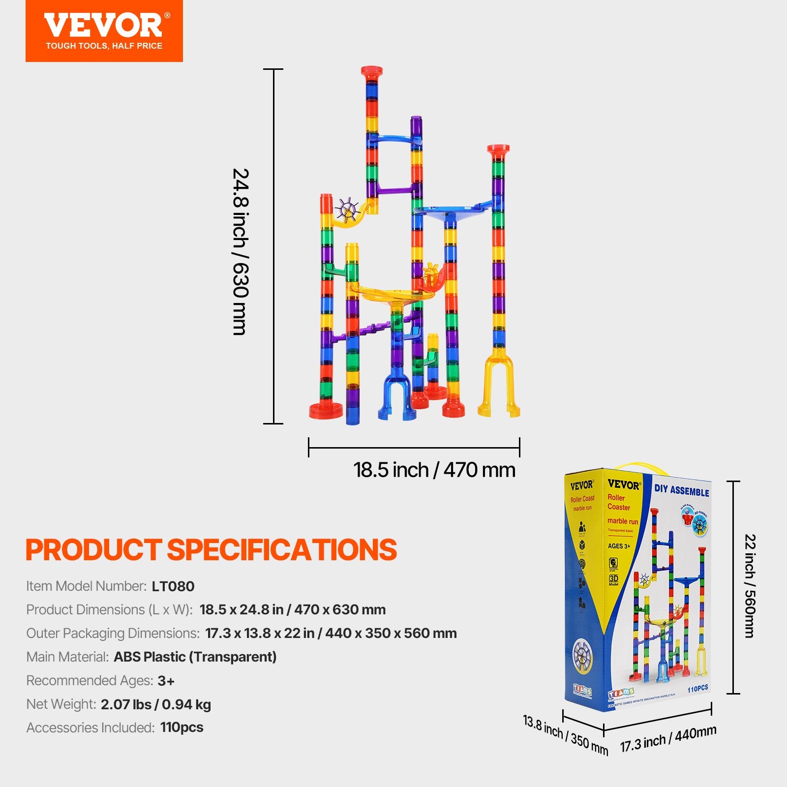 110-Piece Marble Run Building Set | STEM Construction Toy