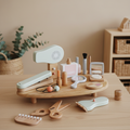 Kids Wooden Hairdresser & Makeup Play Set | Pretend Salon Role Play Toy with Hair Dryer & Accessories