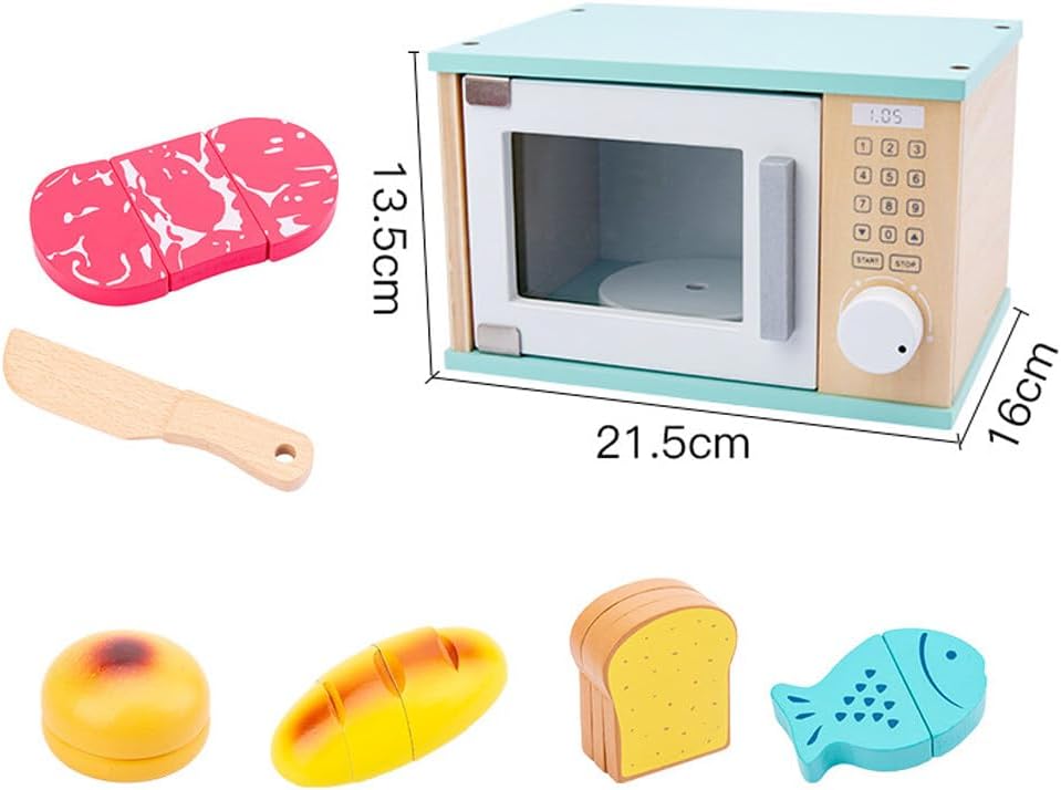 Montessori Wooden Microwave &amp; Food Set | Pretend Play Kitchen Toy