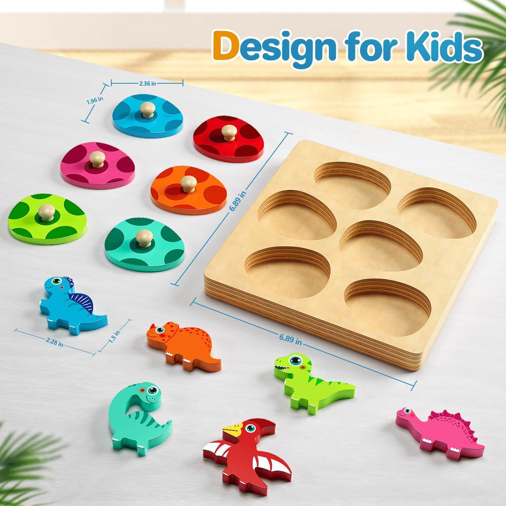 Wooden Dinosaur Peg Puzzle | Montessori Matching & Colour Sorting Toy