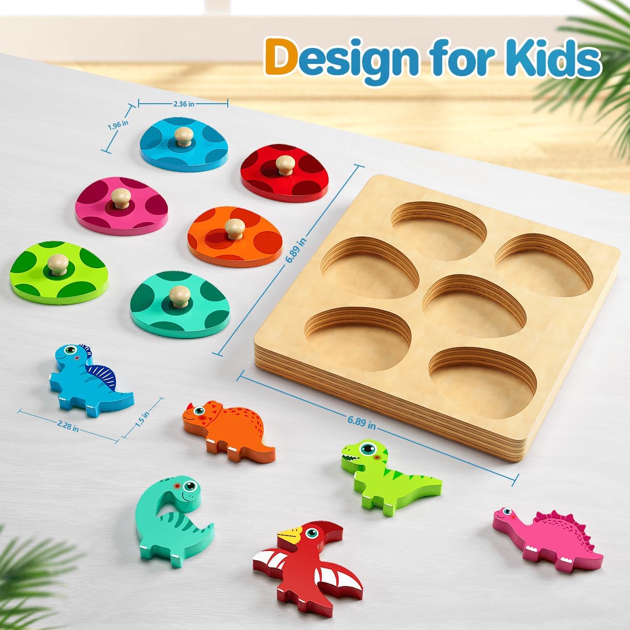 Wooden Dinosaur Peg Puzzle | Montessori Matching & Colour Sorting Toy