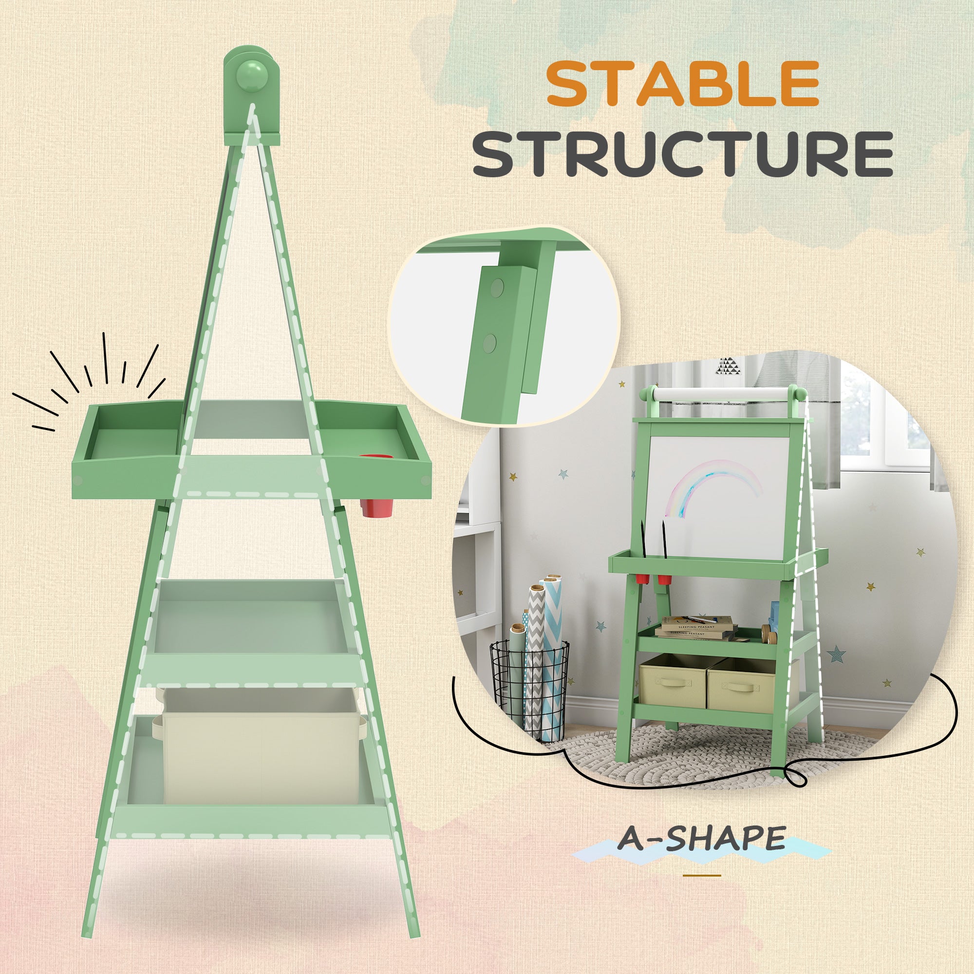 3-in-1 Kids Easel | Magnetic Whiteboard, Chalkboard & Paper Roll | green