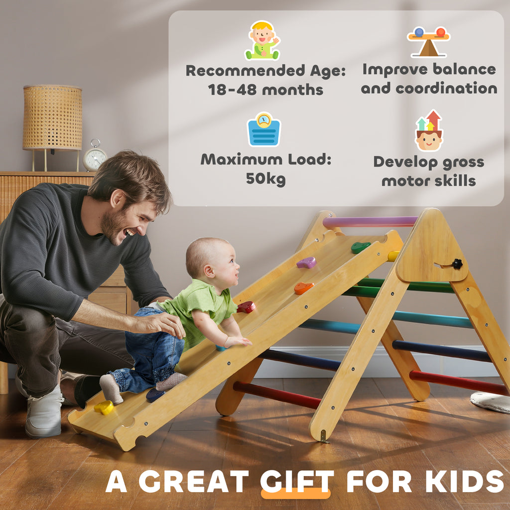 Wooden Pikler Triangle Climbing Frame with Slide | Montessori Indoor Play Gym ⭐