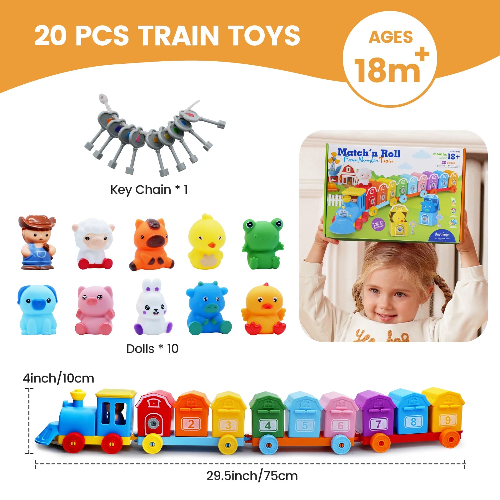 Wooden Farm Animal Train Set | Colour Matching, Finger Puppets & Lock Activity Toy