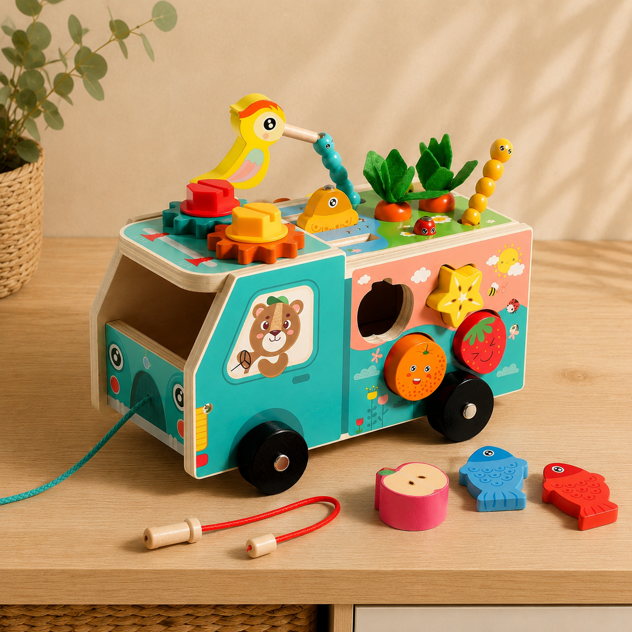 Wooden Farm Shape Sorting Truck | Montessori Animal Sorting Toy for Toddlers