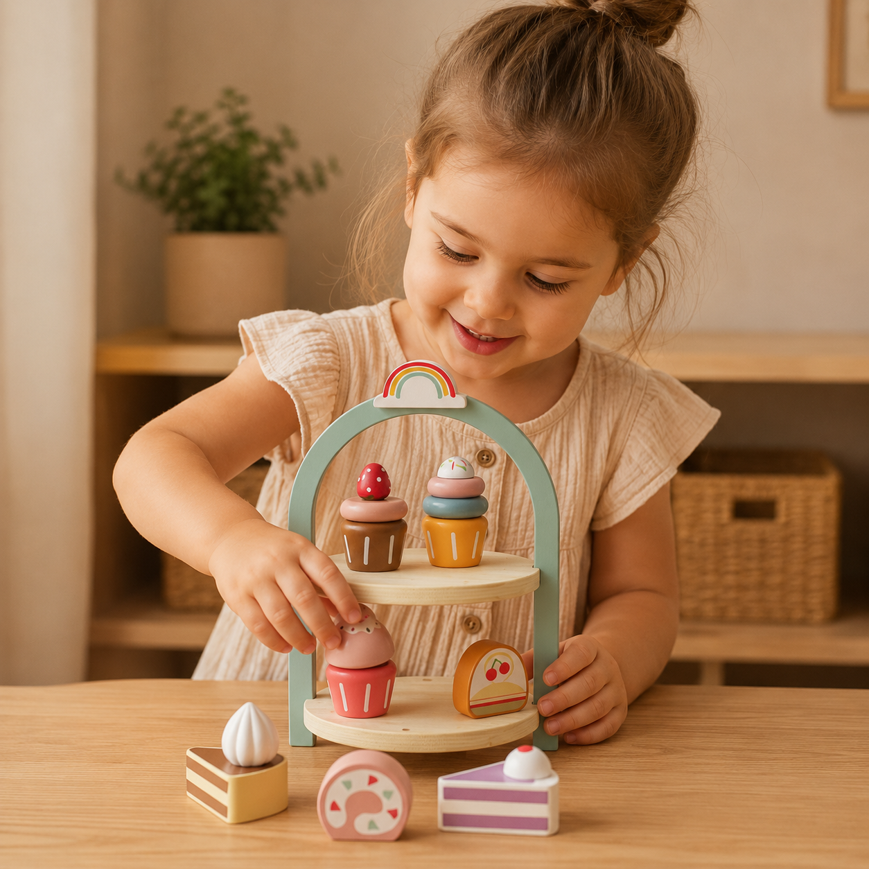 Montessori Wooden Afternoon Tea Stand | Pretend Play Dessert Set