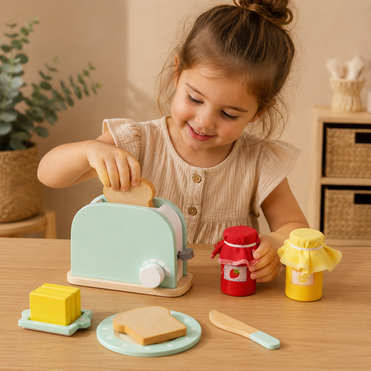 Montessori Wooden Toaster Set | Pretend Play Breakfast Toy