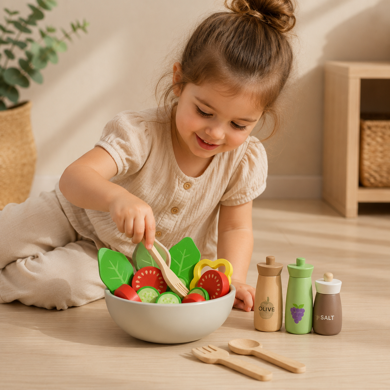 Montessori Wooden Salad Set | Pretend Play Healthy Food Toy