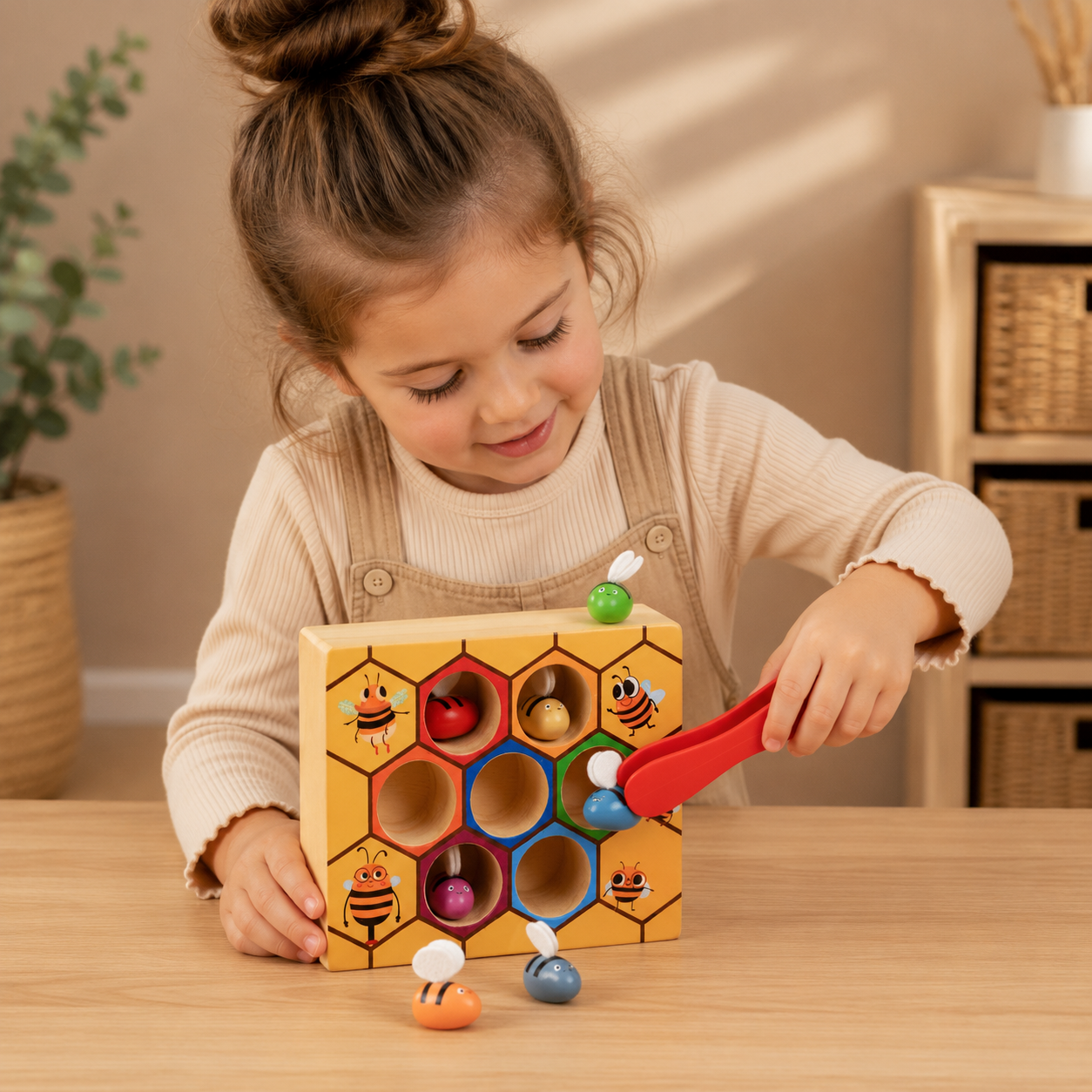Montessori Wooden Bee Sorting Game | Fine Motor & Colour Matching Toy