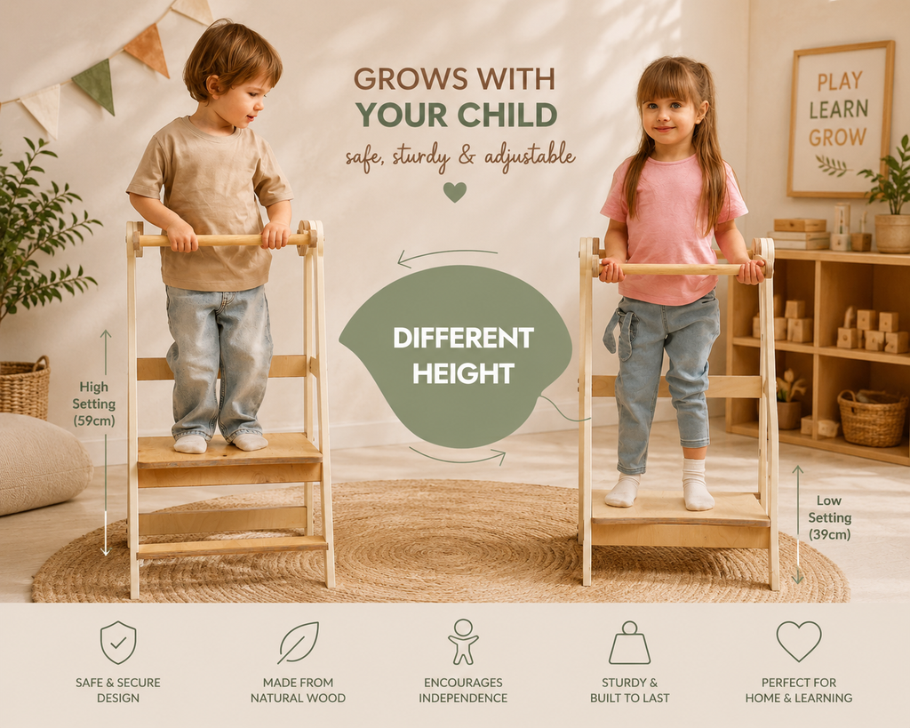 Adjustable Toddler Tower | Montessori Kitchen Helper Step Stool for Kids