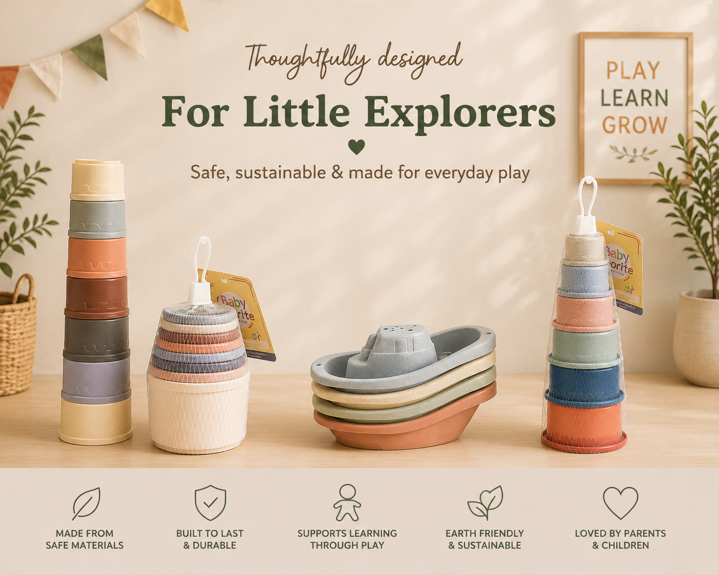 Neutral Bath Pouring Toy Set | Straw-Coloured Water Play Toys for Toddlers