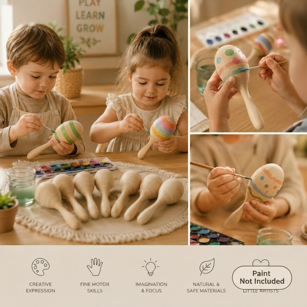 DIY Wooden Maracas | Paint Your Own Musical Instruments Craft Kit (8 Pack)