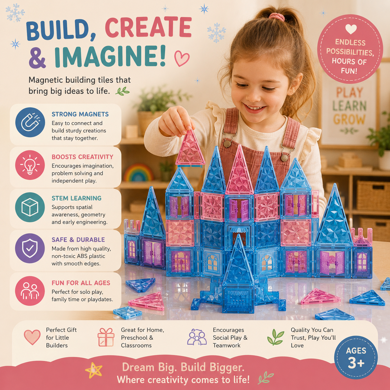 Magnetic Ice Castle Building Tiles | STEM Construction Toy Set for Kids