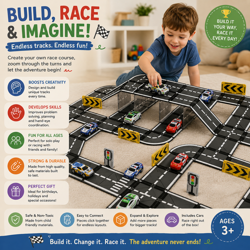 44-Piece Magnetic Road Tiles Set with Car | STEM Construction Toy for Kids
