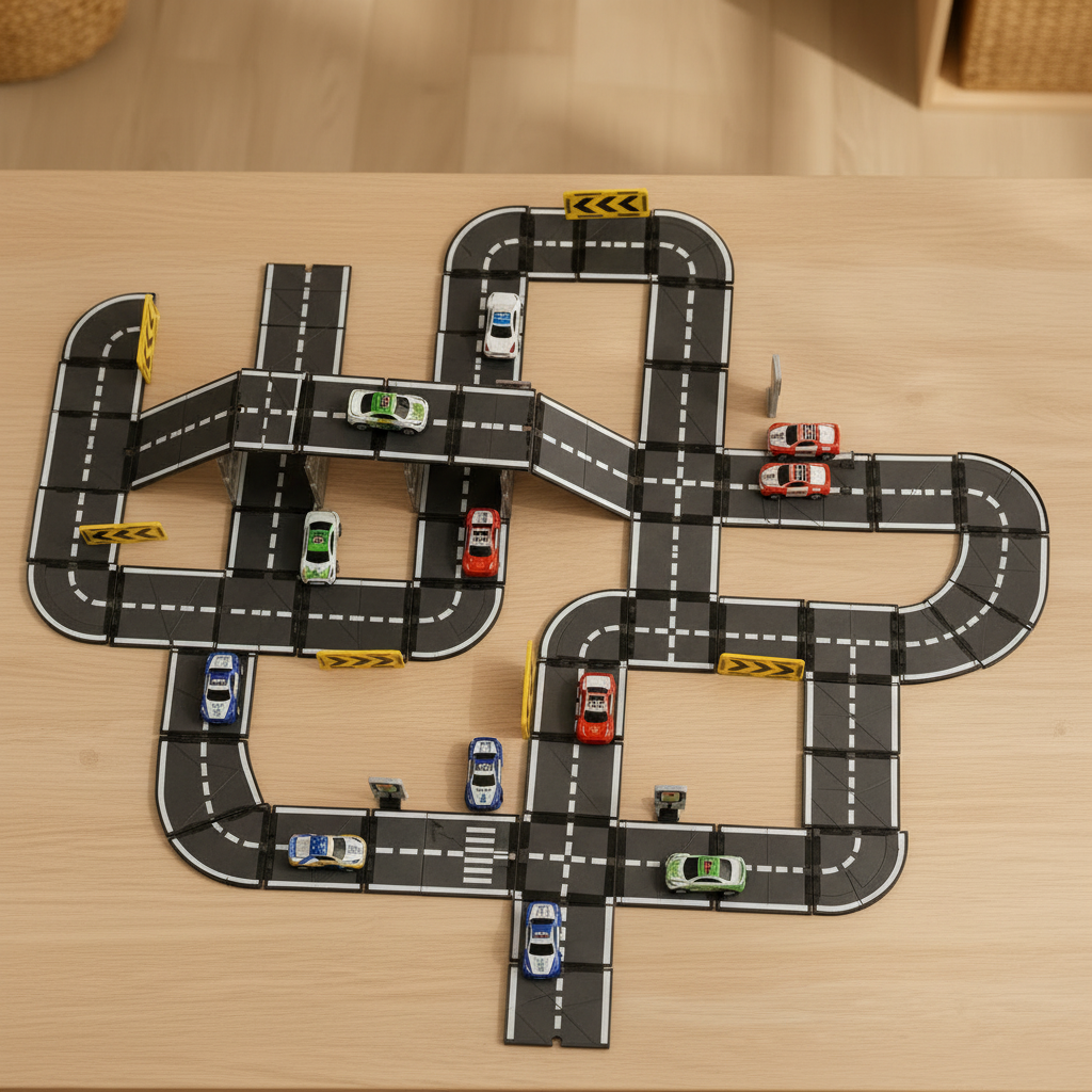 44-Piece Magnetic Road Tiles Set with Car | STEM Construction Toy for Kids