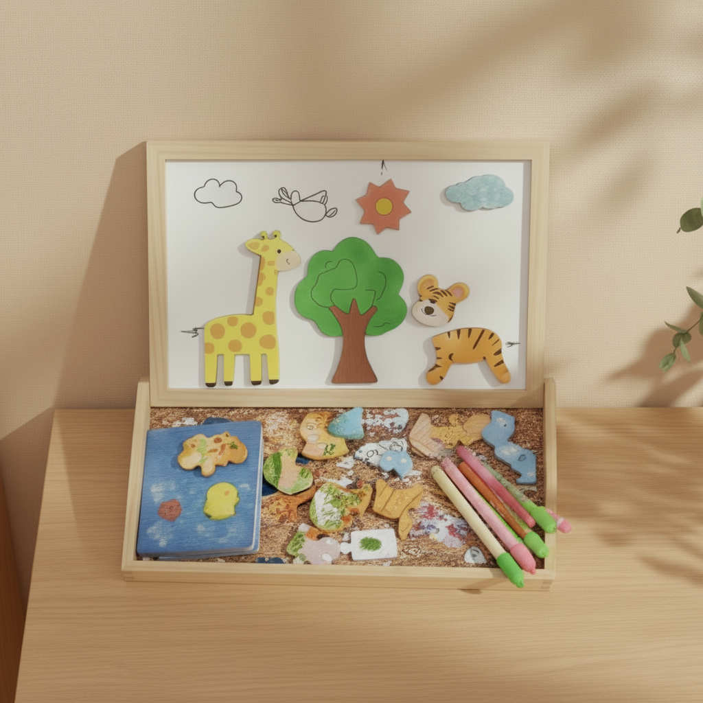 Wooden Magnetic Drawing Board | Portable Easel with 100+ Magnetic Letters & Numbers