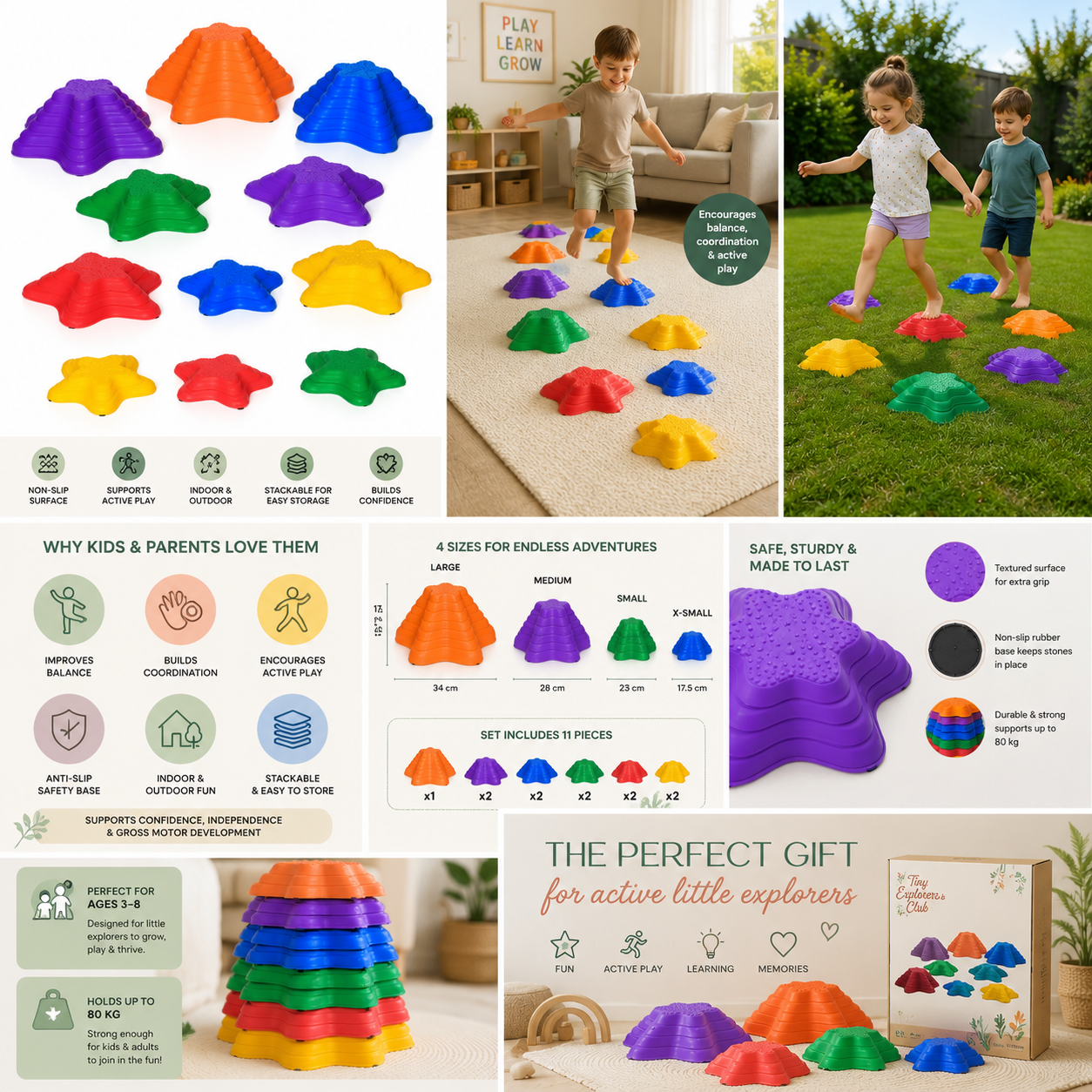 11-Piece Balance Stepping Stones | Kids Sensory Balance Path