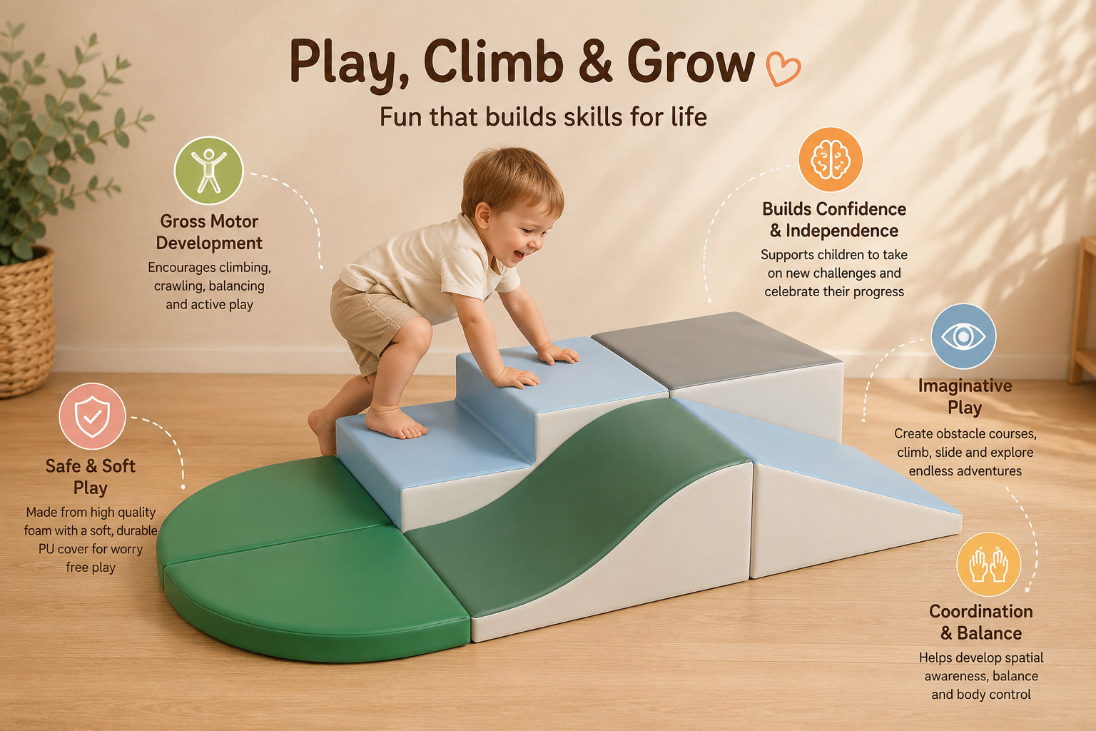 6-Piece Soft Play Climbing Set | Indoor Climb & Crawl Play Equipment