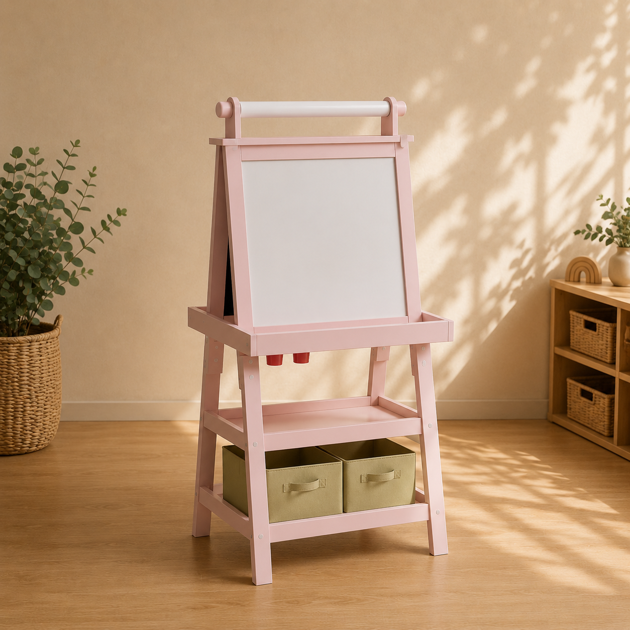 3-in-1 Kids Easel | Magnetic Whiteboard, Chalkboard & Paper Roll | pink