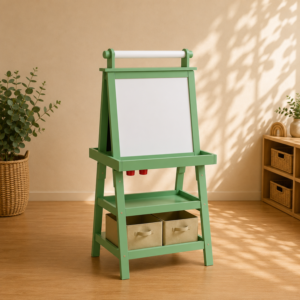 3-in-1 Kids Easel | Magnetic Whiteboard, Chalkboard & Paper Roll | green