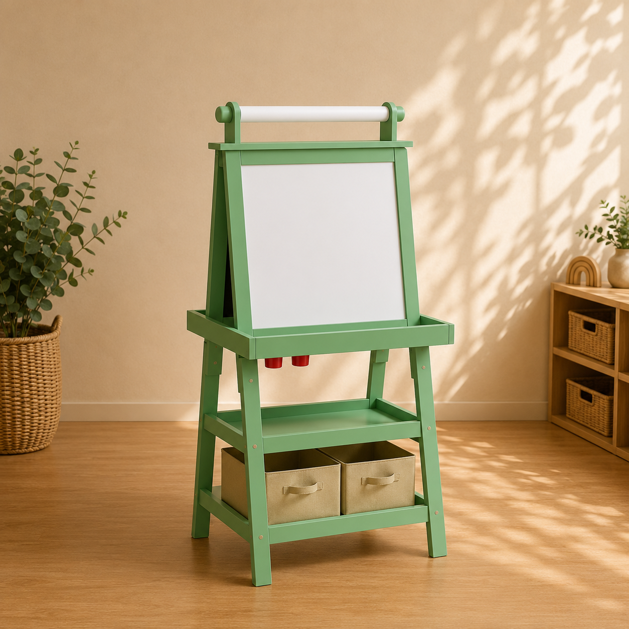 3-in-1 Kids Easel | Magnetic Whiteboard, Chalkboard & Paper Roll | green