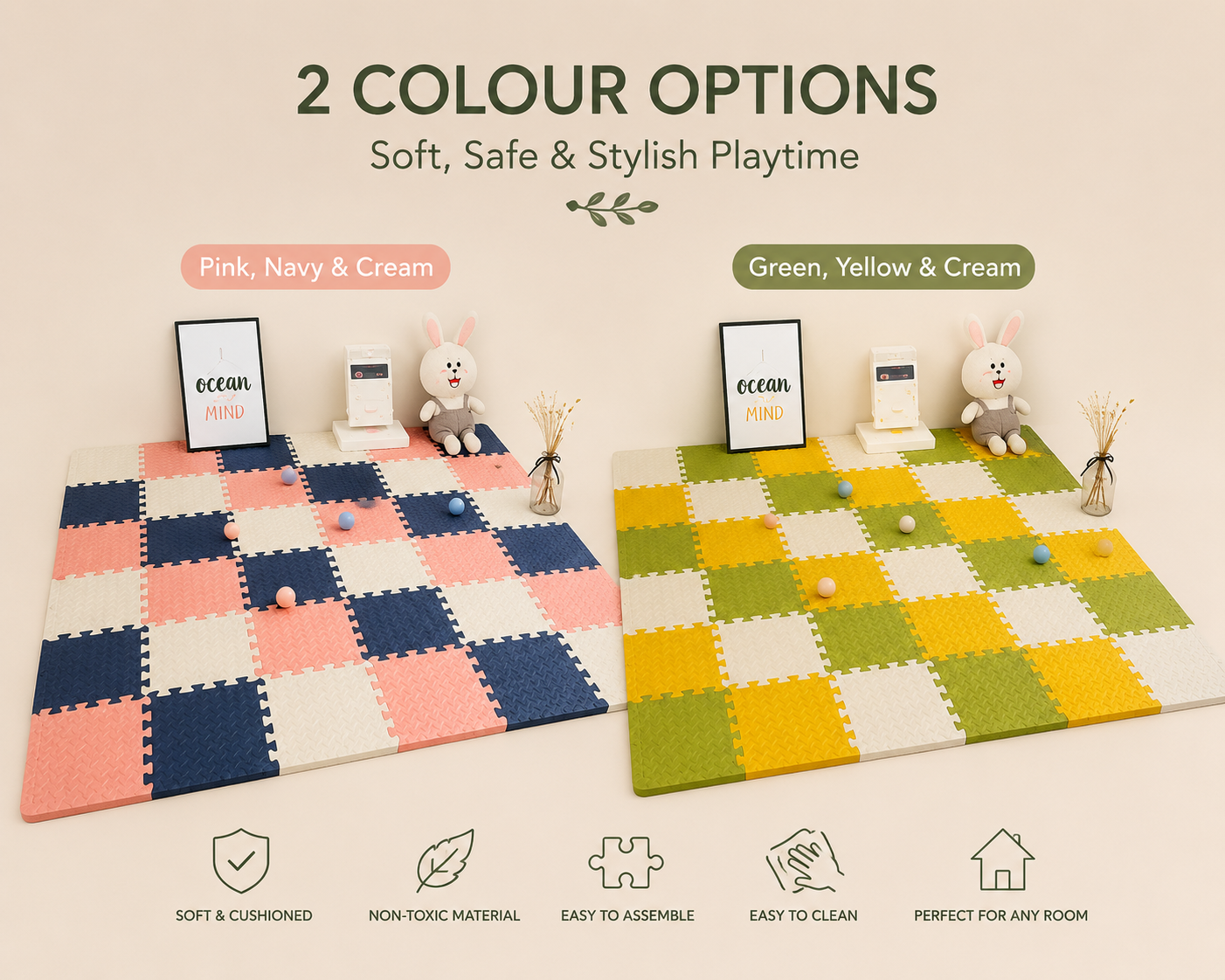 Interlocking Foam Play Mat | Soft Floor Puzzle Mats for Babies & Kids