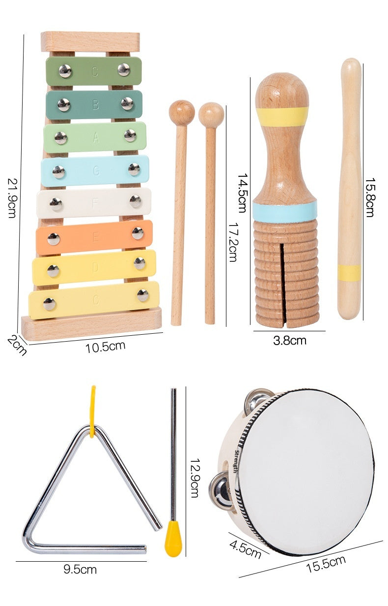 Nine-piece Wooden Early-learning Musical Instrument Set
