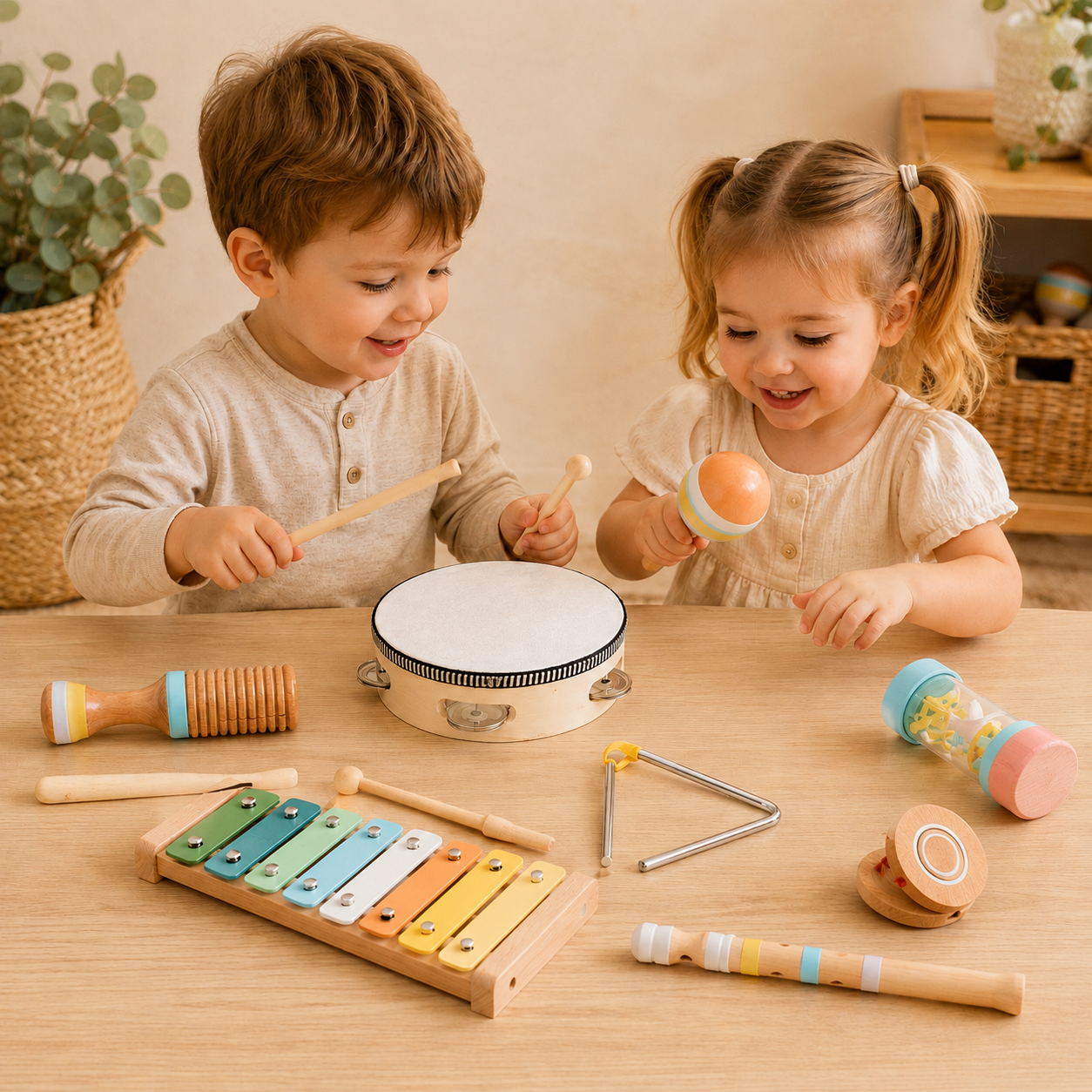 Nine-piece Wooden Early-learning Musical Instrument Set