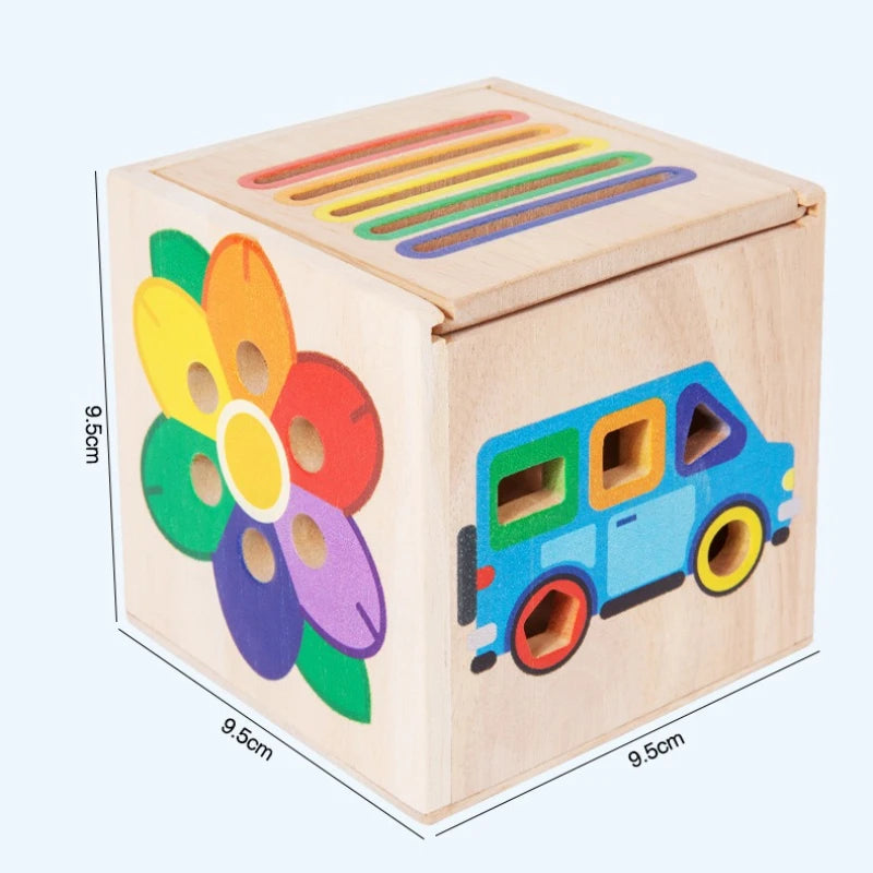 Wooden 5-in-1 Shape Sorter | Montessori Activity Cube for Toddlers