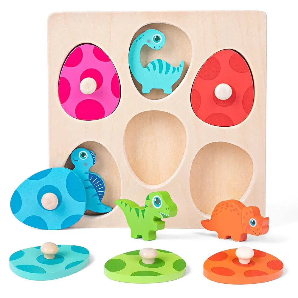 Wooden Dinosaur Peg Puzzle | Montessori Matching & Colour Sorting Toy