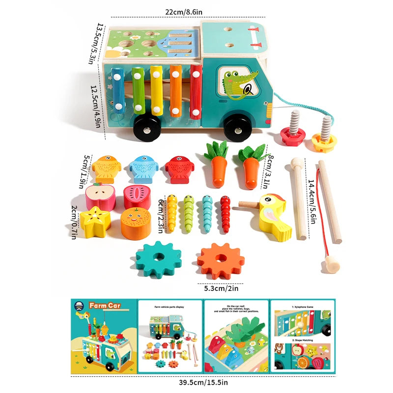 Wooden Farm Shape Sorting Truck | Montessori Animal Sorting Toy for Toddlers