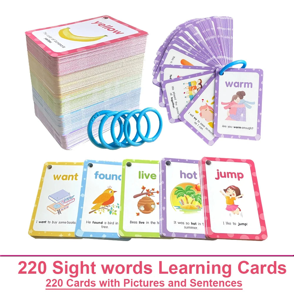 220 Sight Word Flash Cards for Kids | Reading & Phonics Learning Cards with Pictures