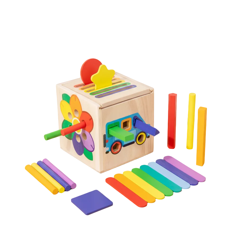 Wooden 5-in-1 Shape Sorter | Montessori Activity Cube for Toddlers