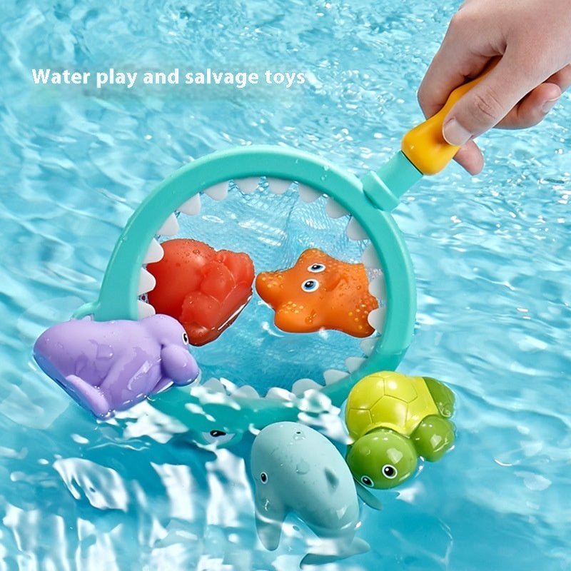 Baby Bath Toys Turtle Sprinkler Net Fish Catching Shark - Tiny Explorers Club
