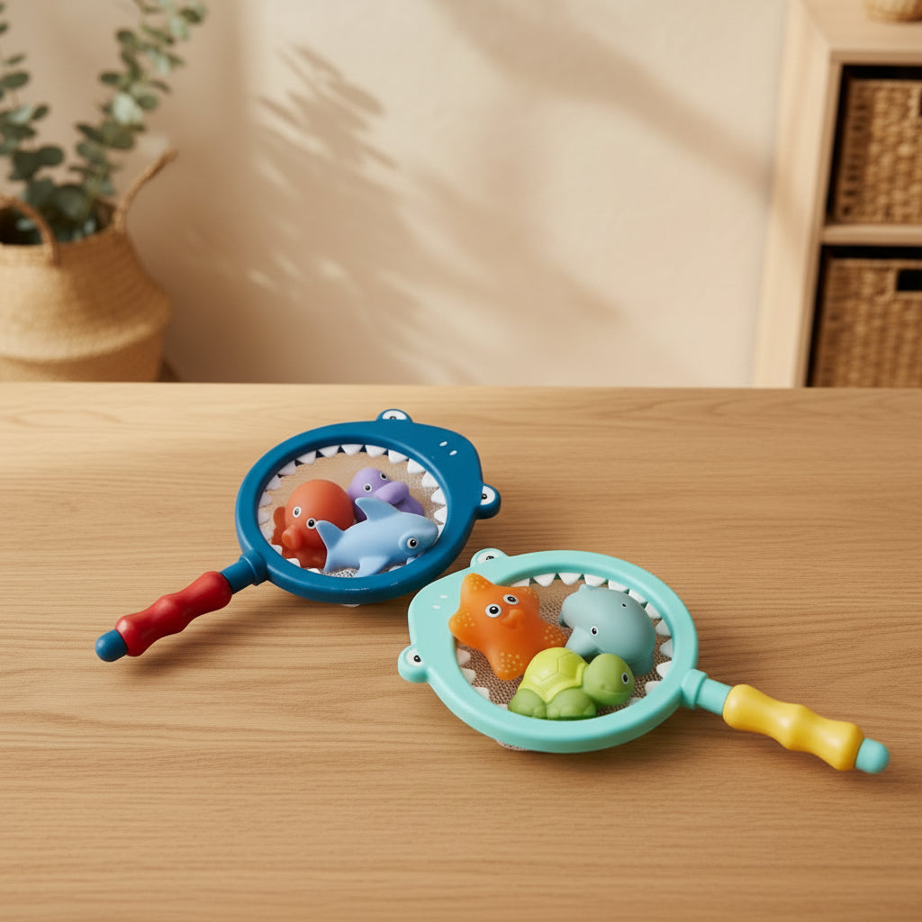 Baby Bath Toys Turtle Sprinkler Net Fish Catching Shark - Tiny Explorers Club