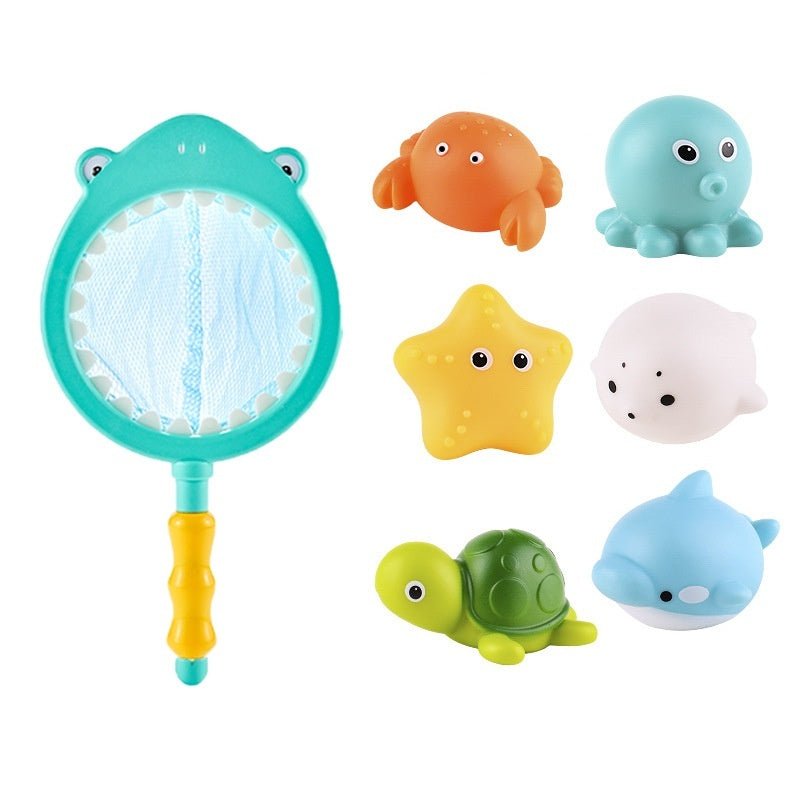 Baby Bath Toys Turtle Sprinkler Net Fish Catching Shark - Tiny Explorers Club