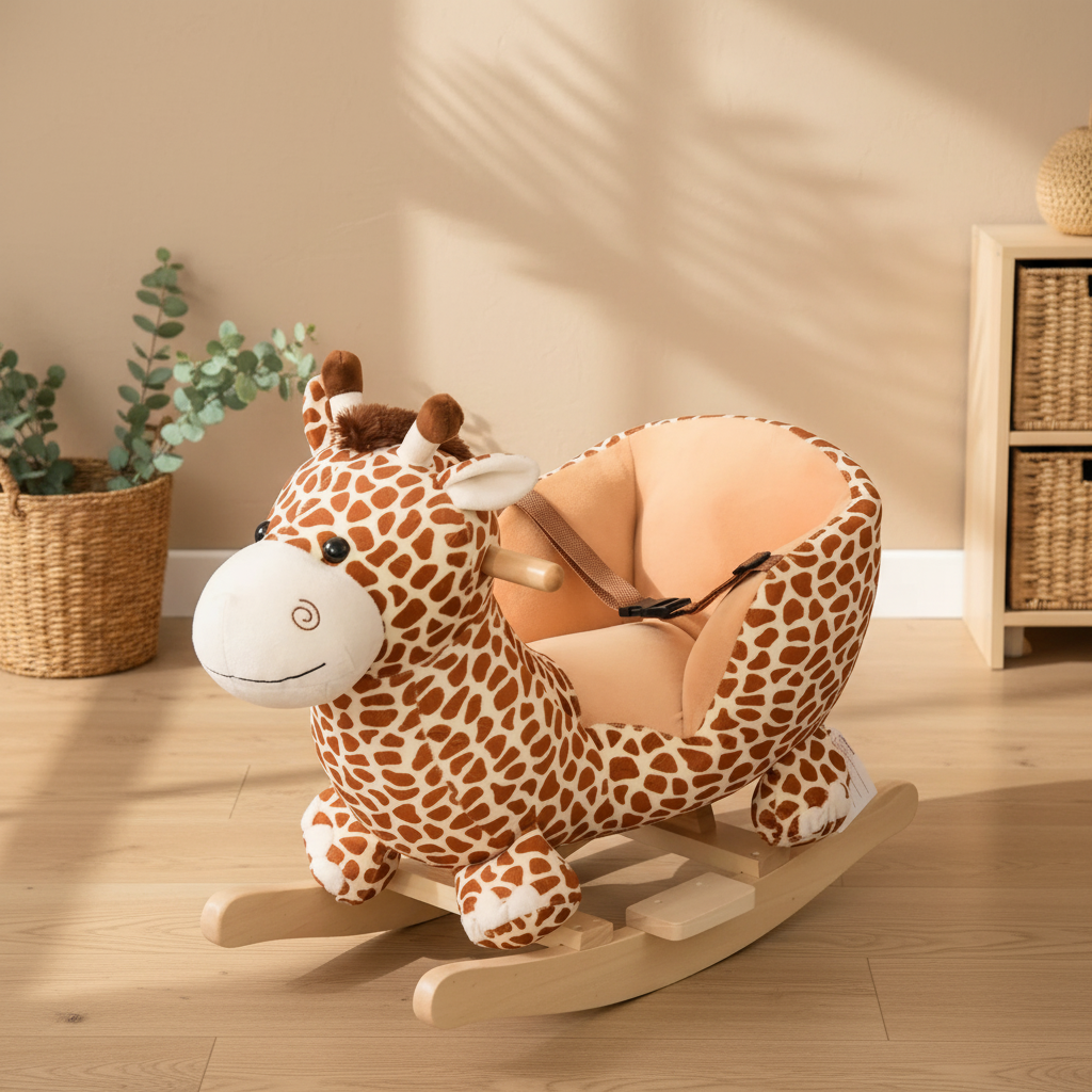 Plush Rocking Giraffe | Kids Ride-On Rocker with Safety Seat Belt
