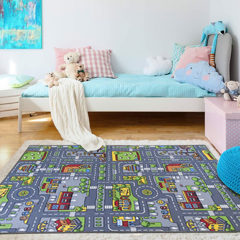 Children's Village Road Map Rug 80 X 120cm - Tiny Explorers Club