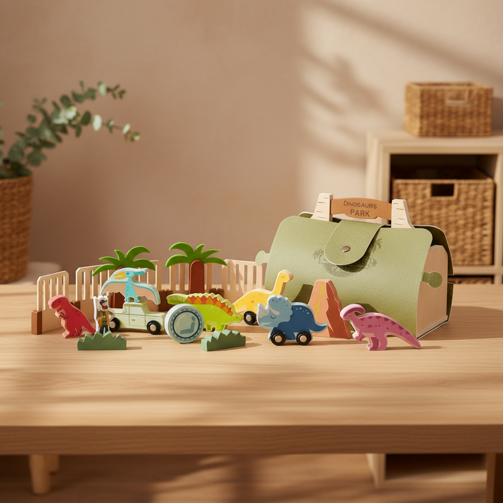 Wooden Dinosaur Safari Play Set | Montessori Small World Toy