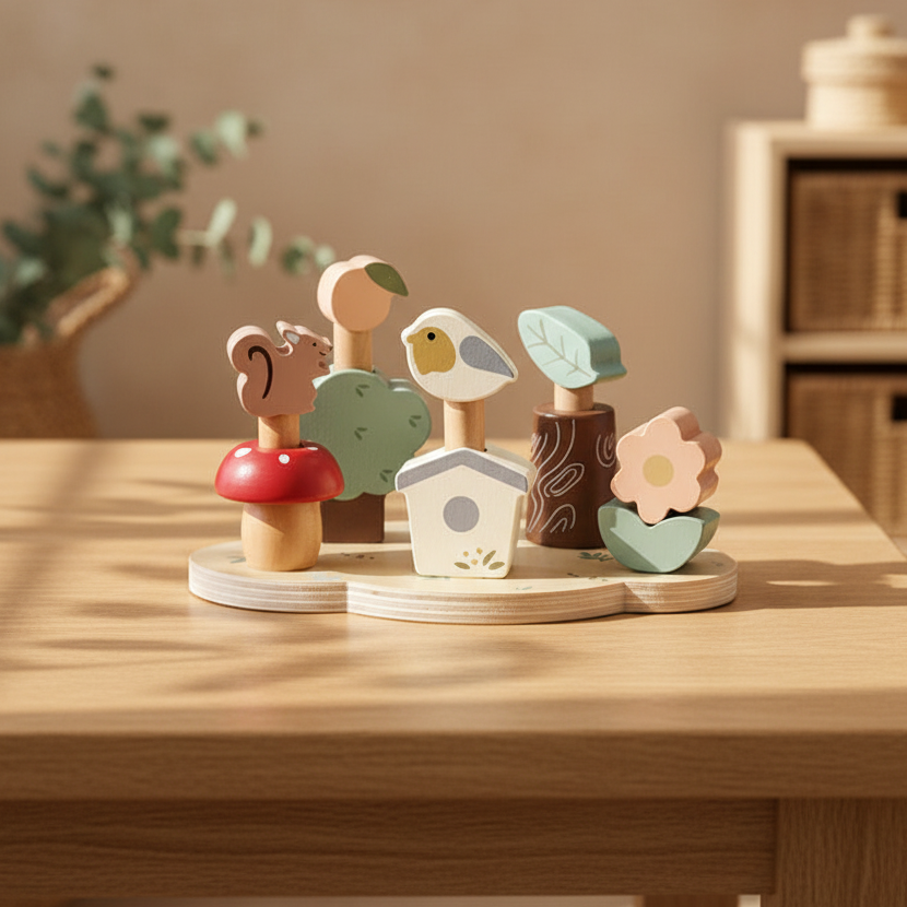 Wooden Forest Animal Matching Game | Montessori Balance & Stacking Toy for Toddlers