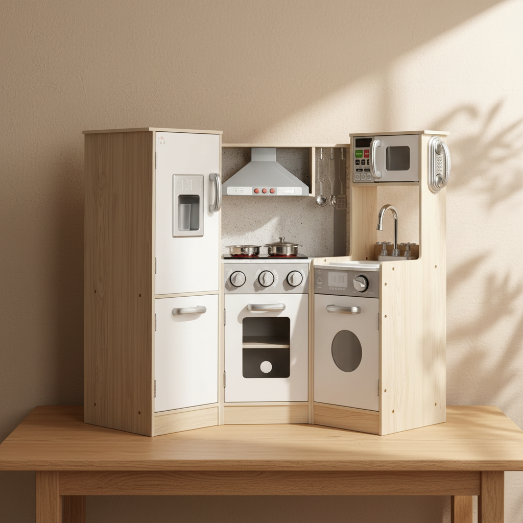 Kids Wooden Kitchen Play Set | Pretend Cooking Toy with Accessories & Storage