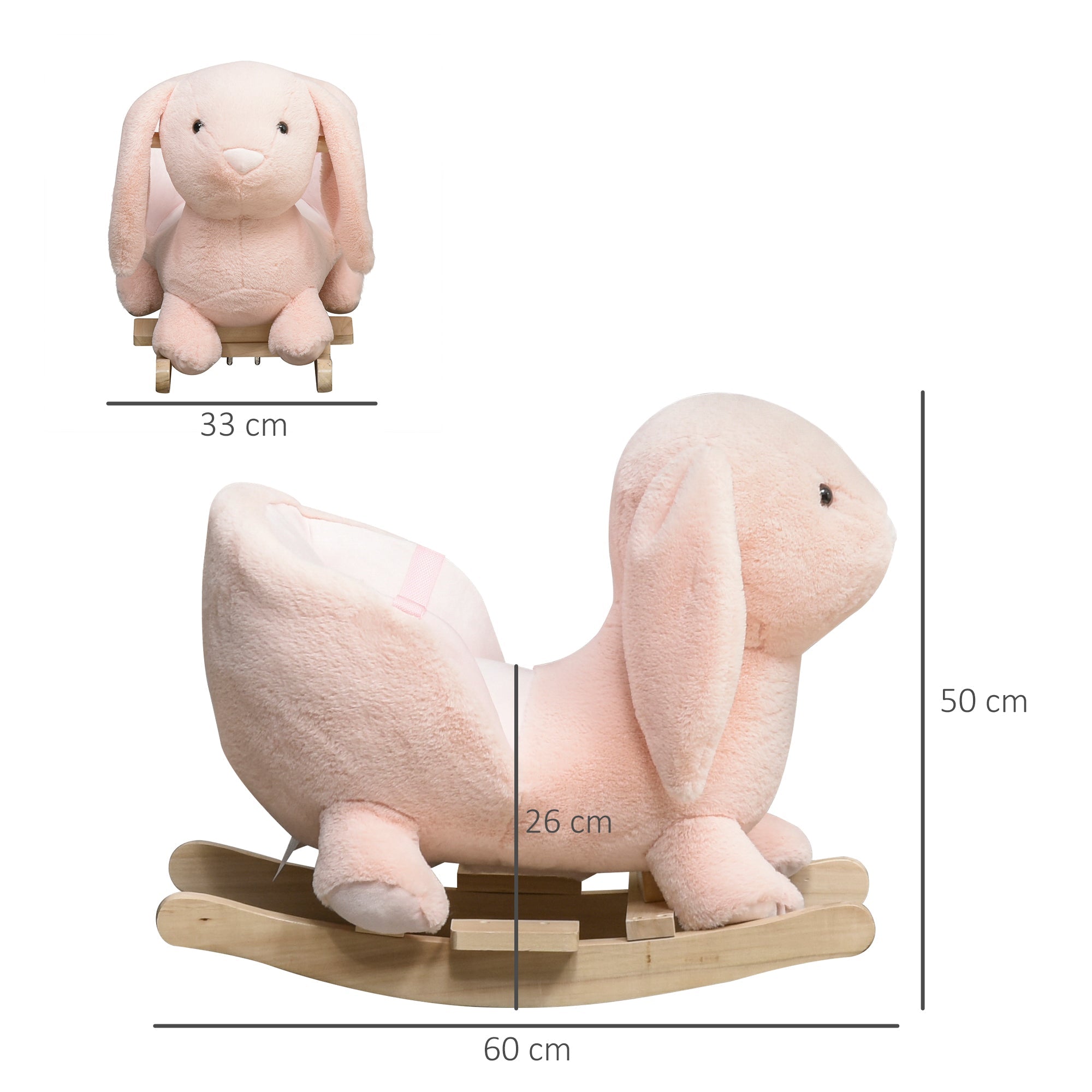 Kids Rocking Rabbit, Plush Rocking Horse Ride-On W/ Sound, Wood Base, Seatbelt, Pink - Tiny Explorers Club