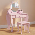 Kids Vanity Table With Mirror, Stool, Drawer, Storage Boxes, Cat Design- Pink - Tiny Explorers Club