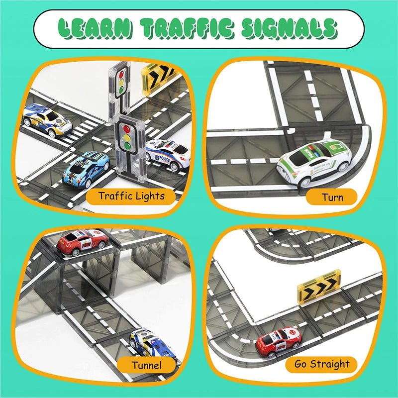 Magnetic Tiles Road Set with Pullback Car - Tiny Explorers Club