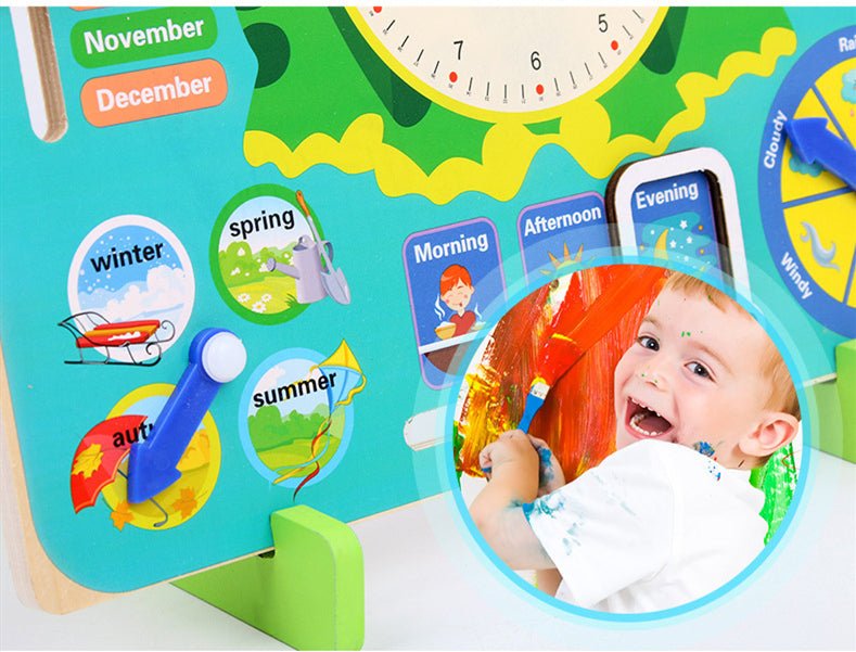 Montessori Wooden Toys Baby Weather Season Calendar Clock - Teaching Aid for Children - Tiny Explorers Club