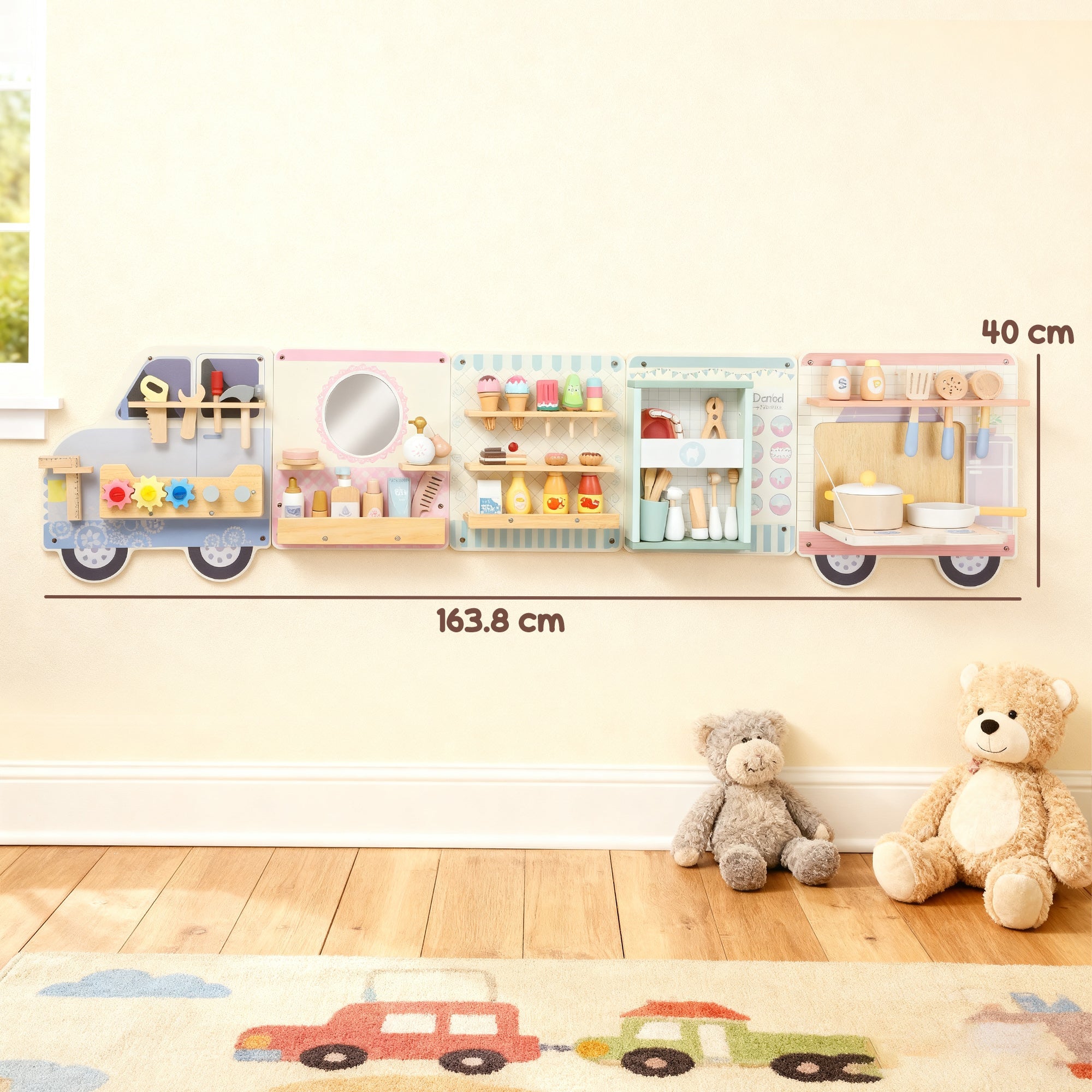 Wooden Busy Board, 5 In 1 Activity Wall Panels For Kids 3Years, For Daycare, Playroom, Home - Tiny Explorers Club